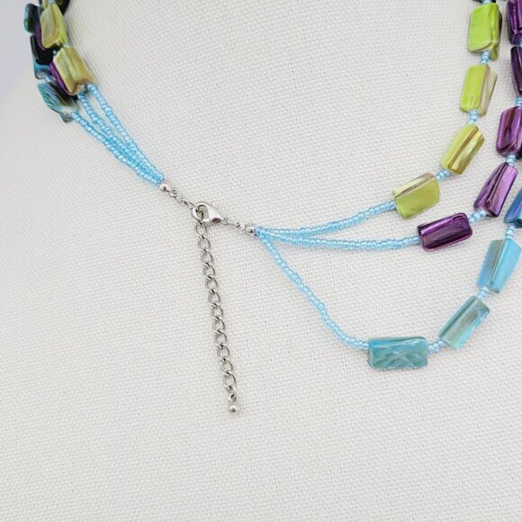 Artisan Triple Strand Dyed Shell Beaded Necklace 18" Jewel Tones Fashion Costume - Picture 3 of 3